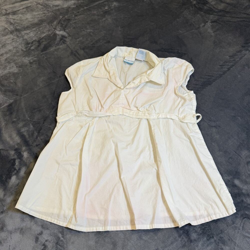 Vtg Y2K Announcements Maternity Babydoll Tunic Top White Tie Back Sz L Coquette